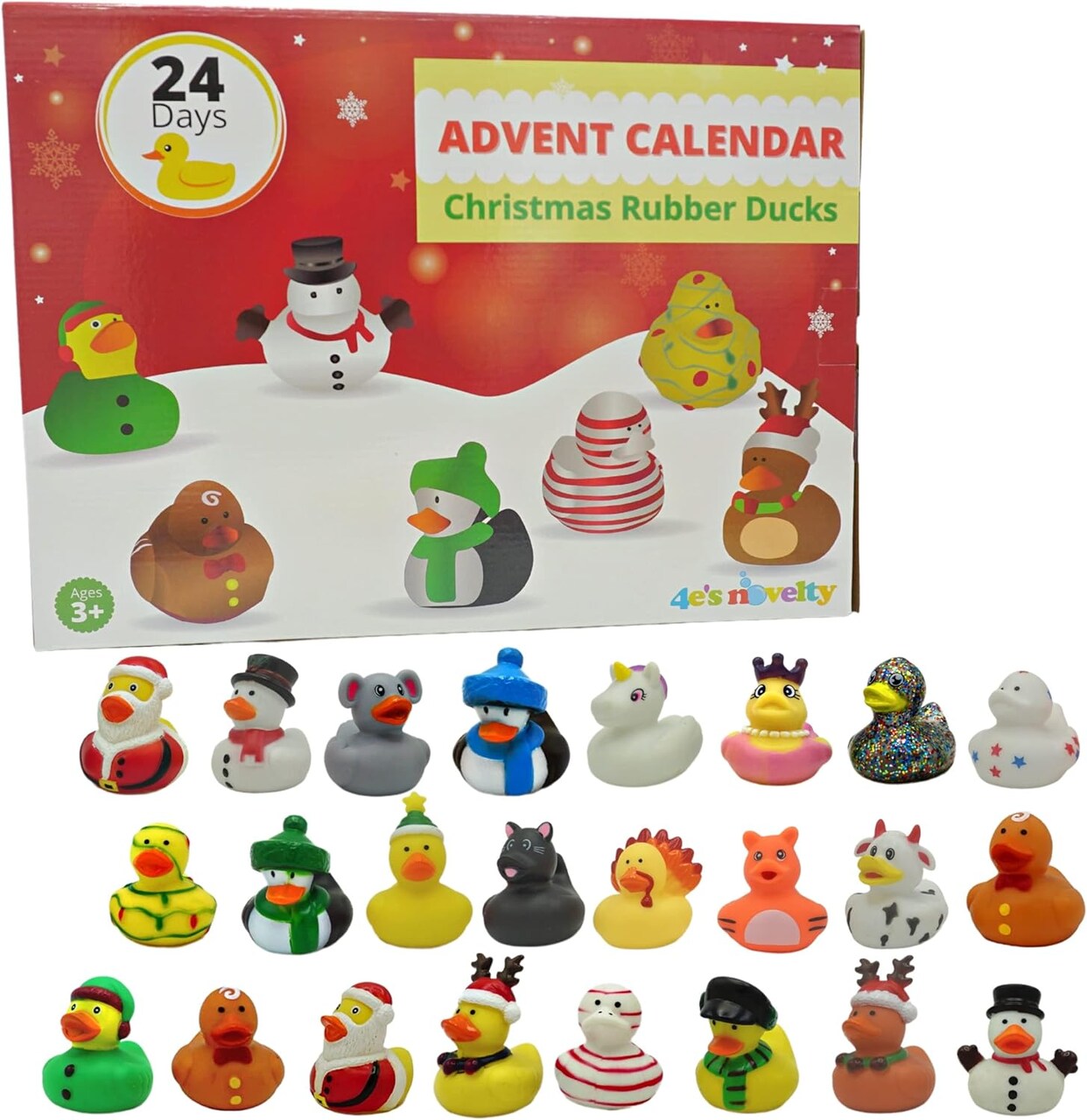 4E's Novelty Christmas Advent Calendar 2025 for Kids with 24 Holiday Rubber Ducks, Christmas Countdown Calendar with Toys & Gifts for Toddlers Boys & Girls, 24-Day Surprise Duck Advent Set